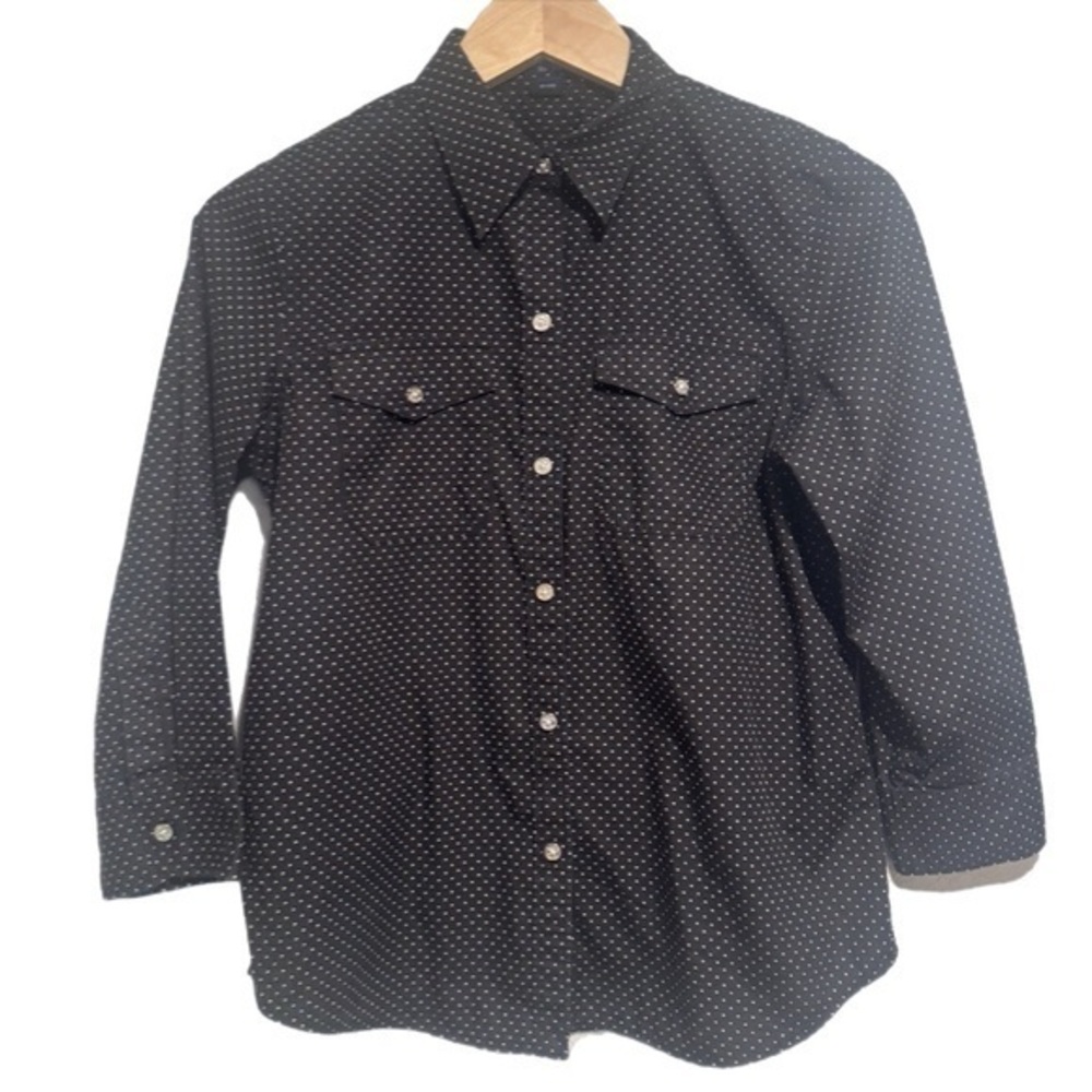100% Cotton Chaps Black Shirt with White Polka Dots
